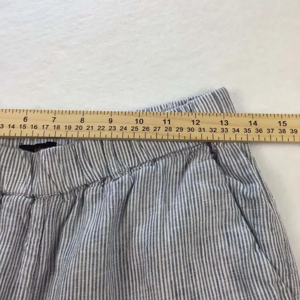 Quince European Linen Tapered Ankle Pants Blue Pinstripe Size Small Chic
